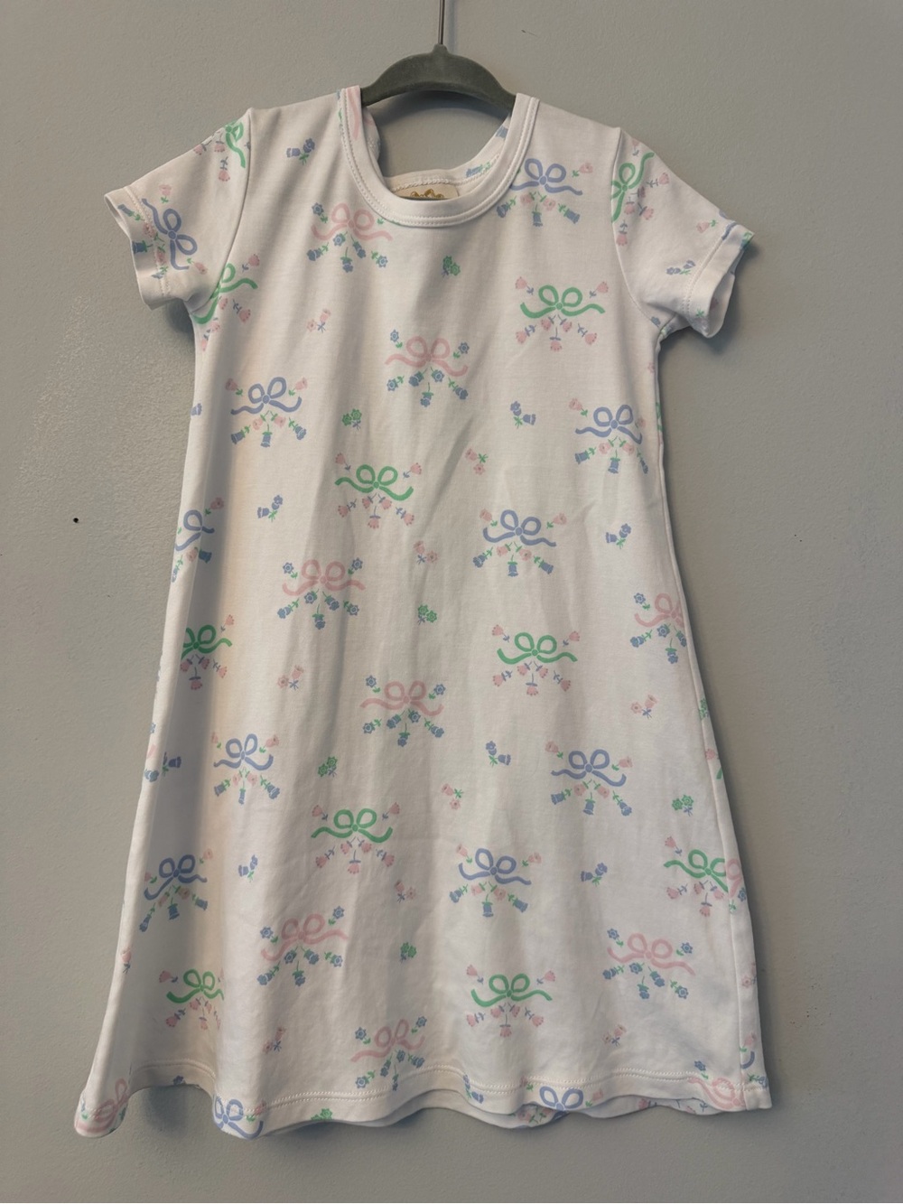 Kids Short-Sleeve Dress - Pastel Bow Print, White